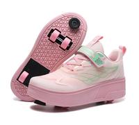 Scarpe Sportive per Bambini, Scarpe a rotelle a 4 Ruote, con Freno a Piede, Ruote Anteriori e Freno Rimovibili, Adatte per Ragazzi e Ragazze, Nero Rosa, 27-40 EU.