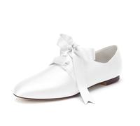 Scarpe Sposa Basse Donna Satin Matrimonio Stringate Flat Scarpe da Damigella D'onore1cm,Bianca,40 EU