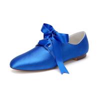 Scarpe Sposa Basse Donna Satin Matrimonio Stringate Flat Scarpe da Damigella D'onore1cm,Blu,37 EU