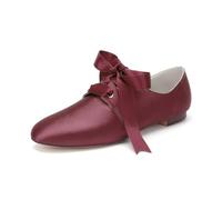 Scarpe Sposa Basse Donna Satin Matrimonio Stringate Flat Scarpe da Damigella D'onore1cm,Burgundy,40 EU