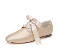 Scarpe Sposa Basse Donna Satin Matrimonio Stringate Flat Scarpe da Damigella D'onore1cm,Champagne,41 EU