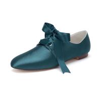 Scarpe Sposa Basse Donna Satin Matrimonio Stringate Flat Scarpe da Damigella D'onore1cm,Navy Blue,39 EU