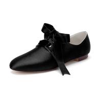 Scarpe Sposa Basse Donna Satin Matrimonio Stringate Flat Scarpe da Damigella D'onore1cm,Nero,43 EU
