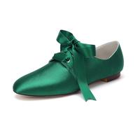 Scarpe Sposa Basse Donna Satin Matrimonio Stringate Flat Scarpe da Damigella D'onore1cm,Verde,38 EU