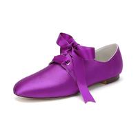Scarpe Sposa Basse Donna Satin Matrimonio Stringate Flat Scarpe da Damigella D'onore1cm,Viola,39 EU