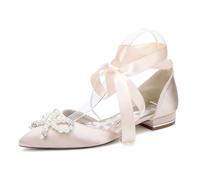 Scarpe Sposa Raso con Cinturino alla Caviglia, Ballerine a Punta Eleganti, Tacco Basso 2.5cm per Feste ed Eventi
