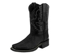 Scarpe Stivali da Cowboy Occidentali a Tacco Basso in Pelle Antiscivolo con Punta Tonda (40,Nero)