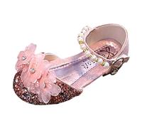 Scarpe Tacchi Bambina Ballerina Bambina Sandali da Ragazza Decorazione con Paillettes Carino Tacco Basso Scarpe da Principessa con Gancio Scarpe da Danza Bambina 2-10 Anni (Red, 24 Toddler)