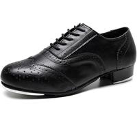 Scarpe Tap Dae da Uomo, Tacco Basso, Ampia Calzata Slip On Soft Leather Jazz Shoe, Scarpe Dae Tap in Pelle Allacciate, Scarpe Dae Traspiranti per Il Giovane Daer, Black, 38 EU