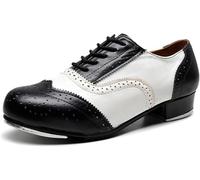 Scarpe Tap Dae da Uomo, Tacco Basso, Ampia Calzata Slip On Soft Leather Jazz Shoe, Scarpe Dae Tap in Pelle Allacciate, Scarpe Dae Traspiranti per Il Giovane Daer, Black And White, 43 EU