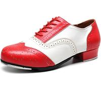 Scarpe Tap Dae da Uomo, Tacco Basso, Ampia Calzata Slip On Soft Leather Jazz Shoe, Scarpe Dae Tap in Pelle Allacciate, Scarpe Dae Traspiranti per Il Giovane Daer, Red And White, 41 EU