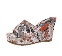 Scarpe tradizionali da donna pantofole a forma di bocca di pesce, sandali spessi ricamati per il tempo libero, pantofole college scarpe da donna argento, Colore: arancione., 36 EU