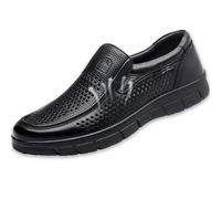 Scarpe Uomo in Pelle Traforata - Mocassini Estivi Eleganti e Traspiranti | Sandali Business Casual con Suola Morbida Antiscivolo | Ideali per Anziani e Lavoro | Comode Scarpe da Papà(Black,42 EU)