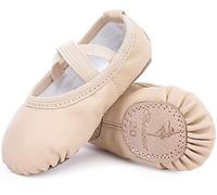 Scarpette da Danza Classica in Pelle Scarpe da Ballerina Mezza Punta Suola Spezzata per Bambina Ragazze e Donna Beige 27