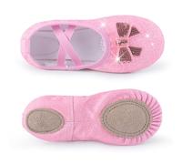Scarpette Danza Classica Bambina Girls Ballet Shoes Split-Sole Glitter Sparkly Bow Flats Dance for(Toddler/Kid)(Deep Pink,27)