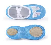 Scarpette Danza Classica Bambina Girls Ballet Shoes Split-Sole Glitter Sparkly Bow Flats Dance for(Toddler/Kid)(Blue,31)