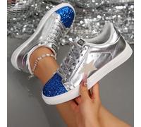 scarpi sportivi alla moda per adolescenti con motivo a blocchi di colore e stelle, stringate, punta tonda, suola spessa, scarpe sportive casual confortevoli e antiscivolo, adatte per basket, oro, scar