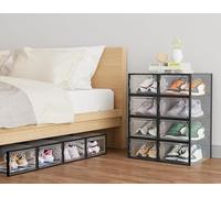 Scarpiera, 12 pezzi impilabili in plastica trasparente, scatole portascarpe contenitori organizer per scarpe con coperchi, nera