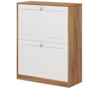 Scarpiera 2 Ante 12 Paia 60x24,5x75,5 cm in Truciolato e MDF Bianco e Rovere