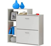 BAKAJI Scarpiera Portascarpe Salvaspazio Slim con Scaffale Libreria 4 Ripiani in Legno MDF 2 Ante a Ribalta E Doppia Profondita' Dimensioni 102 x 25 x 98 cm Design Moderno (Bianco)