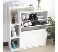 BAKAJI Scarpiera Portascarpe Salvaspazio Slim con Scaffale Libreria 4 Ripiani in Legno MDF 2 Ante a Ribalta E Doppia Profondita' Dimensioni 80 x 24 x 90,5 cm Design Moderno Colore Bianco