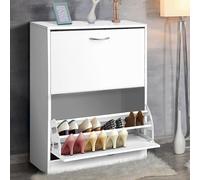 BAKAJI Scarpiera Portascarpe In Legno Melaminico Con 2 Ante a Ribalta E Doppia Profondita' Dimensioni 60x24x83,5cm (Bianco)