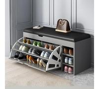 Scarpiera 2 in 1 con seduta imbottita, a 3 ripiani, ottomana, panca da ingresso, in legno, per corridoio e camera da letto (grigio chiaro, 99,8 cm)