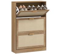 Scarpiera 3 Ante 18 Paia di Scarpe in Legno e Rattan 80x25x120 cm Marrone