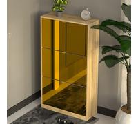 Scarpiera 3 Ante a Specchio Marrone Slim con Maniglia Salvaspazio 63x24x115cm