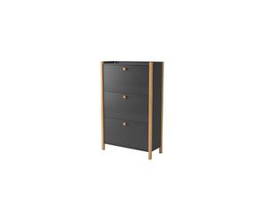 Scarpiera 3 ante Hannover in legno ingegnerizzato e solido, plastica, dimensioni 84 x 26 x h121 cm, peso 31 Kg, finitura grigio scuro, legno nero