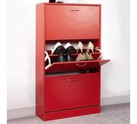 BAKAJI Scarpiera Salvaspazio Slim Portascarpe in Legno Melaminico con 3 Ante a Ribalta e Doppia Profondità Dimensioni 60 x 24 x 120 cm (Rosso Vino)