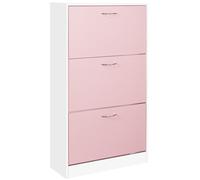 Scarpiera 3 Ante Ripiani Doppia Profondità con Maniglia Rosa e Bianco 63x24x115c