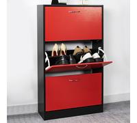 BAKAJI Scarpiera Salvaspazio Slim Portascarpe in Legno Melaminico con 3 Ante a Ribalta e Doppia Profondità Dimensioni 60 x 24 x 120 cm (Rosso e Nero)