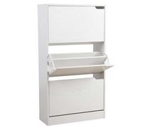 Scarpiera 3 Ante Ripiani Doppia Profondita Legno MDF 63x24x115 Bianco Frassinato