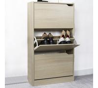 Scarpiera 3 Ante Ripiani Doppia Profondità Porta Scarpe Colore Olmo 63x24x115cm