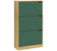 BAKAJI Scarpiera Portascarpe in Legno MDF con 3 Ante Porta Scarpe a Ribalta Maniglie a Scomparsa Doppia Profondità Dimensioni Compatte Slim 63 x 24 x 115 cm Salvaspazio Ingresso Casa (Verde e Quercia)