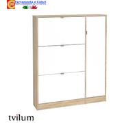 Scarpiera 3 Ribalte + 1 Anta Rovere Bianco Mobile Porta scarpe 102 x 24 x 125 Cm