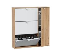 Scarpiera 3 Ribalte Doppia Profondità Con Anta Laterale 30 Paia Rovere E Bianco