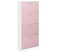 Scarpiera 4 Ante con Maniglia 63x24x150 cm Ripiani Doppia Profondità in MDF Bianco e Rosa