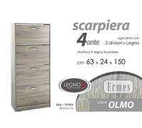 SCARPIERA 4 ANTE DOPPIA SALVASPAZIO SLIM LEGNO MODERNA OLMO ROVERE h1506324 cm