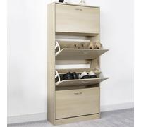 BAKAJI Scarpiera Portascarpe in Legno MDF con 4 Ante Porta Scarpe a Ribalta Maniglie in Metallo Doppia Profondità Dimensioni Compatte Slim 63 x 24 x 150 cm Salvaspazio Ingresso Casa (Olmo)