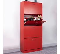 BAKAJI Scarpiera Portascarpe in Legno MDF con 4 Ante Porta Scarpe a Ribalta Maniglie in Metallo Doppia Profondità Dimensioni Compatte Slim 63 x 24 x 150 cm Salvaspazio Ingresso Casa (Rosso Vino)