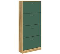BAKAJI Scarpiera Portascarpe in Legno MDF con 4 Ante Porta Scarpe a Ribalta Maniglie in Metallo Doppia Profondità Dimensioni Compatte Slim 63 x 24 x 150 cm Salvaspazio Ingresso Casa (Verde e Quercia)