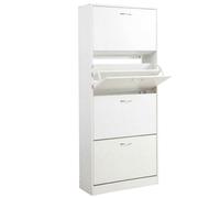 BAKAJI Scarpiera Portascarpe in Legno MDF con 4 Ante Porta Scarpe a Ribalta Maniglie in Metallo Doppia Profondità Dimensioni Compatte Slim 63 x 24 x 150 cm Ingresso Casa (Bianco Frassinato)