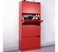 BAKAJI Scarpiera Portascarpe in Legno MDF con 4 Ante Porta Scarpe a Ribalta Maniglie a Scomparsa Doppia Profondità Dimensioni Compatte Slim 63 x 24 x 150 cm Salvaspazio Ingresso Casa (Rosso Vino)