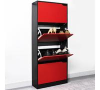 Scarpiera 4 Ante Ripiani Doppia Profondità Porta Scarpe Rosso e Nero 63x24x150cm