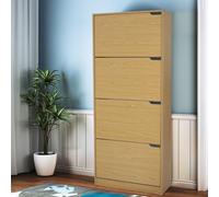 BAKAJI Scarpiera Portascarpe in Legno MDF con 4 Ante Porta Scarpe a Ribalta Maniglie a Scomparsa Doppia Profondità Dimensioni Compatte Slim 63 x 24 x 150 cm Salvaspazio Ingresso Casa (Quercia)