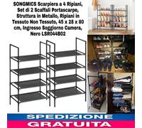 Scarpiera 4 Ripiani,Set 2 Scaffali Portascarpe,Struttura in Metallo 45x28x80 Cm