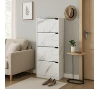 Scarpiera 4Ante Doppia Profondità Salvaspazio Bianco Marmo 63x24 H150cm Mdf
