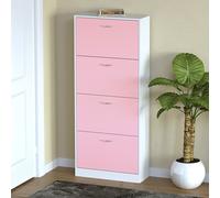 Scarpiera 4Ante Doppia Profondità Salvaspazio Rosa Bianco 63x24H150cm Legno mdf